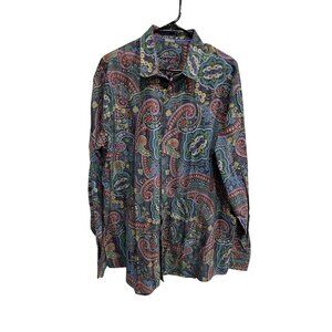 Luchiano Visconti Black Paisley Button Down Shirt Multi Sz XXL Retro Boho Career